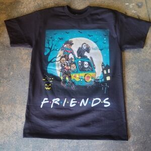Black Graphic T-Shirt with Friends Design